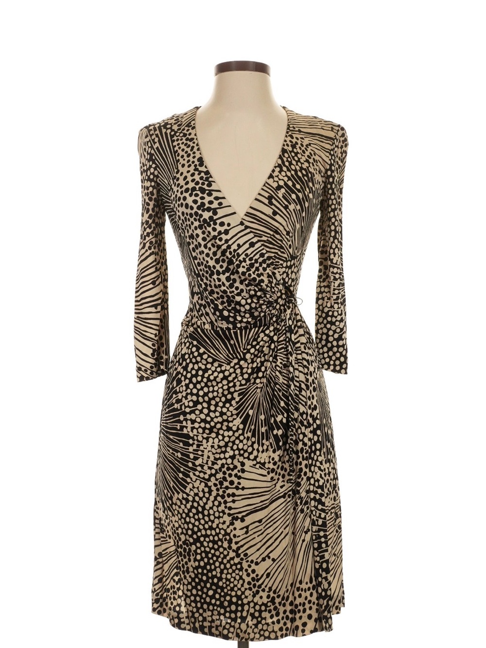 Trina Turk Black and Cream Printed Wrap Midi Dress